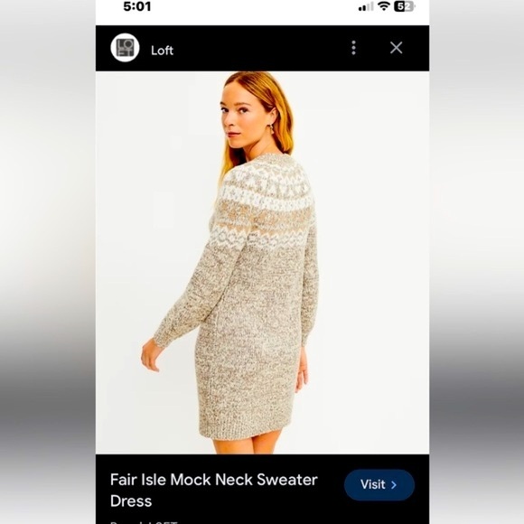 LOFT Long Sleeve Knit Dress - Gray and Gold - Picture 3 of 15